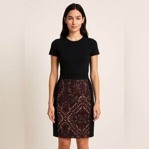 Club Monaco Edith Pencil Skirt Black & Brown Abstract Print Size 4